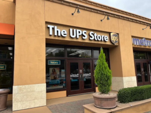 The UPS Store storefront in Roseville, California offering walk-in Live Scan fingerprinting services.